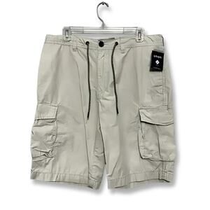 Union Cargo Shorts Multiple Pockets Drawstring Buttoned Zip Tan Men's 32R NWT
